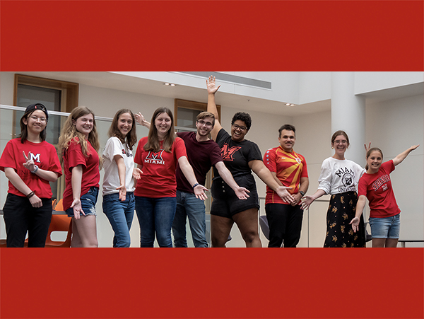 Members of the iGEM CROP team pose in the Pearson Hall lobby