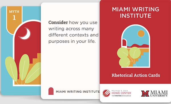 Miami Writing Institute logo and rhetorical action card