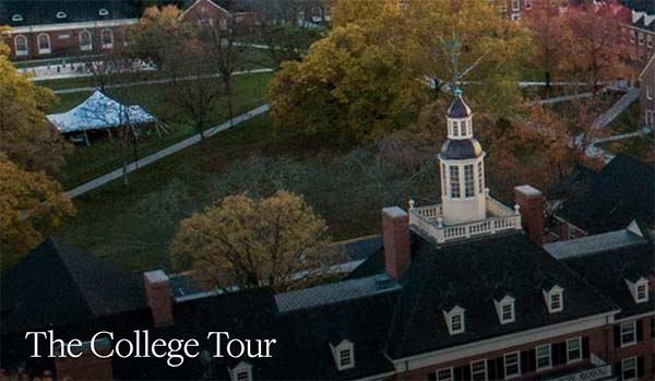the college tour and aerial view of Benton hall