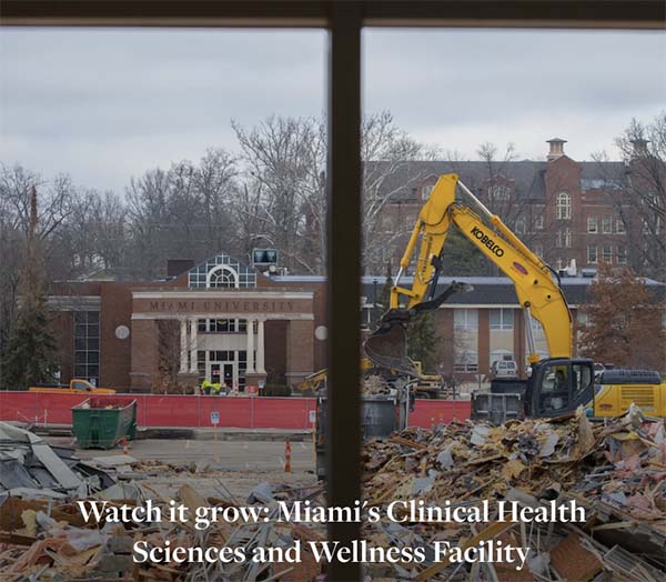 demolition of site of the former student health center and a large crane