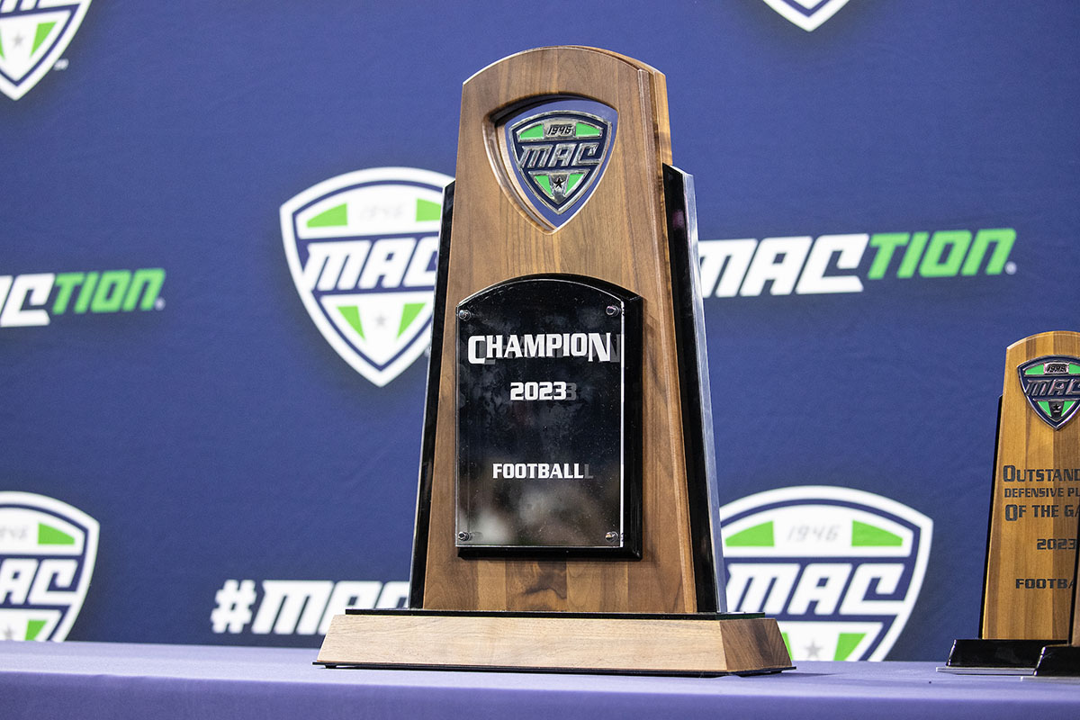 The 2023 MAC football championship trophy
