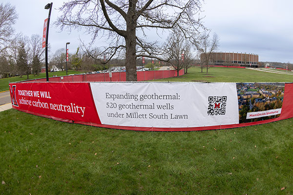Informational banner on the construction fence near Millett West entrance 