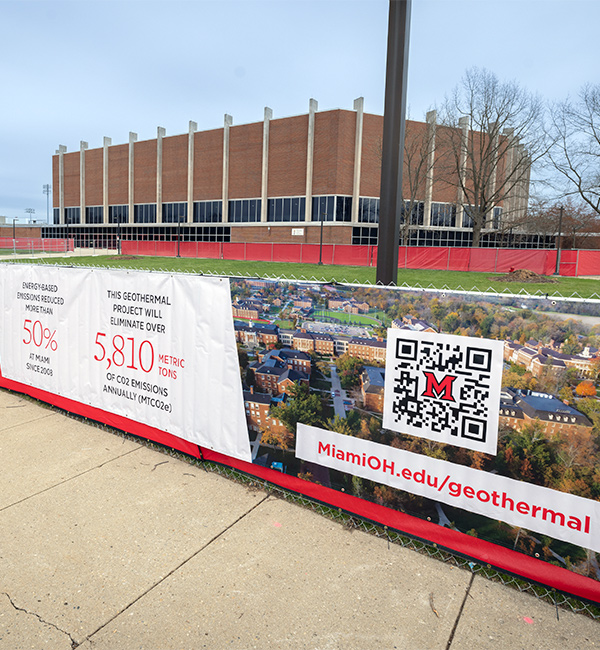 Carbon Neutrality banners outside of Millett Hall
