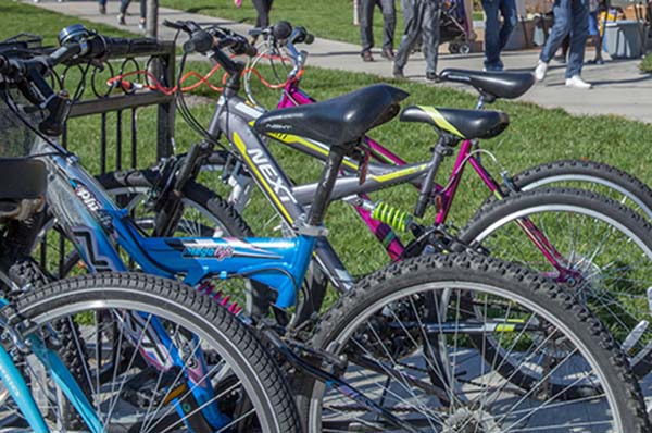 bikes on a rack near armstrong student center