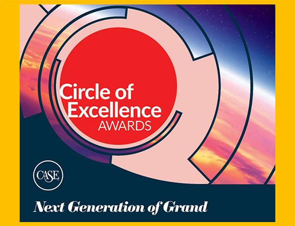 CASE Circle of Excellence Awards logo and colorful swirl