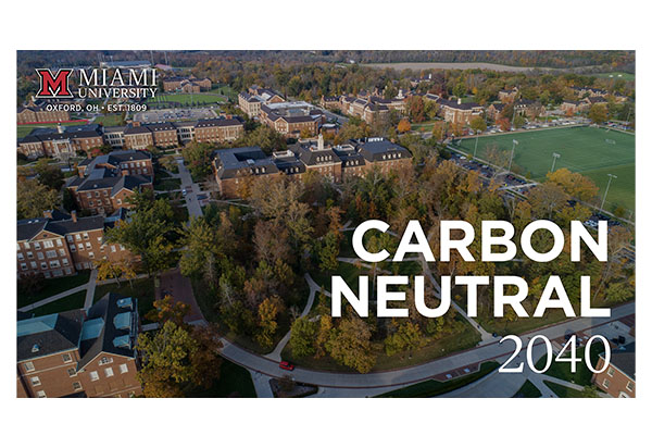 Carbon neutral 2040 over an image of aerial view of Bishop Woods