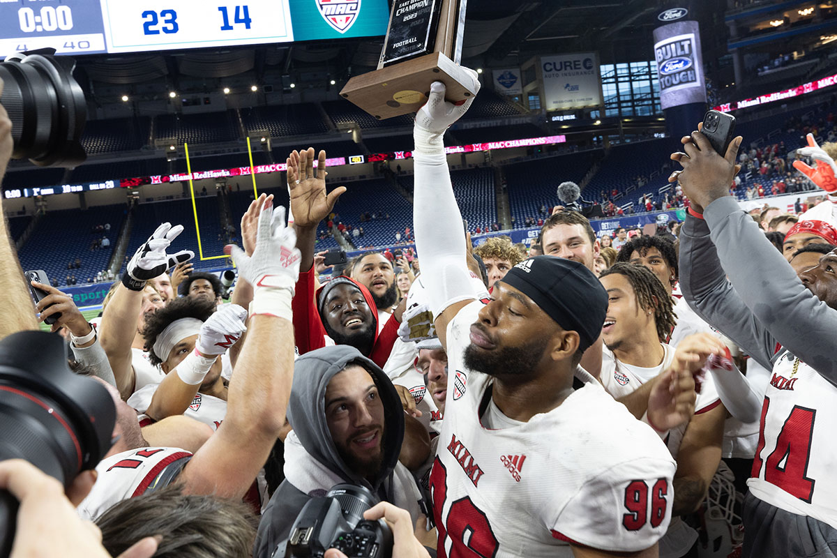 Miami's Kobe Hilton celebrates