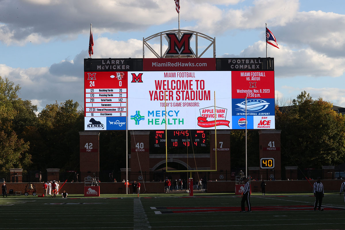 Miami University scoreboard at Yager Stadium