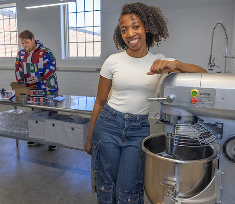 Smith-Lash shows how her skin products are made in the business' new space in the Lee and Rosemary Fisher Innovation College@Elm.