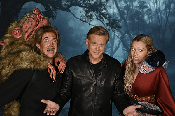 Pictured with actor Cary Elwes, center, are Dan Chudzinski ’07 left, and Micarah Tewers, who made the costumes.
