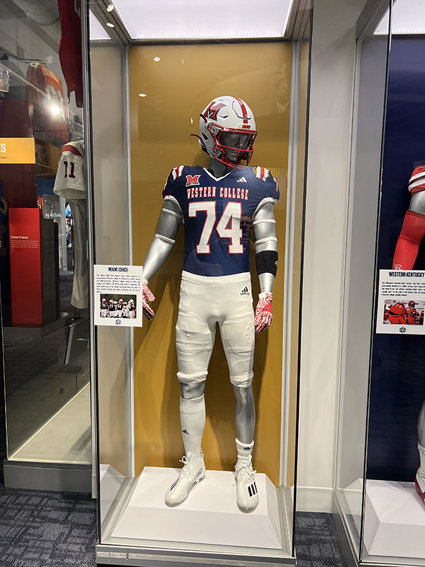 The Western College football uniform worn by the Miami University football team for Homecoming 2024 are now on display in the College Football Hall of Fame in Atlanta.