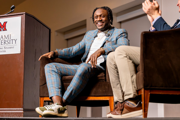Eagles wide receiver A.J. Brown spoke at Miami University Monday, April 7.
