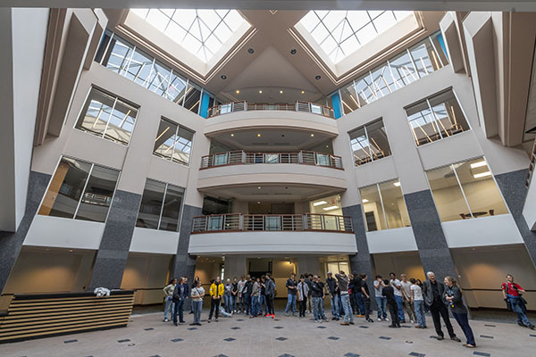 Am Hub atrium with students