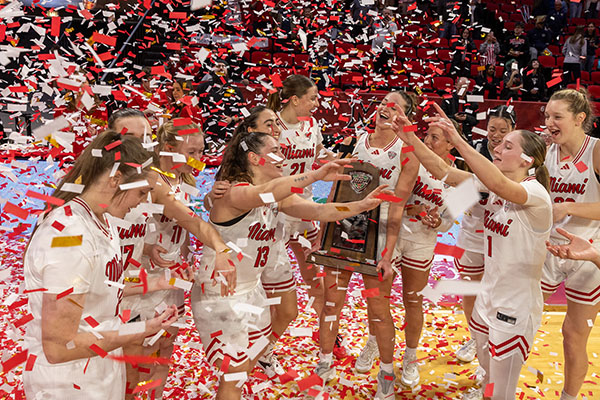 Miami University women's basketball team celebrates