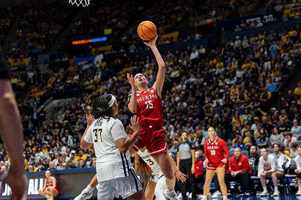 Amber Tretter goes to the basket vs. West Virginia