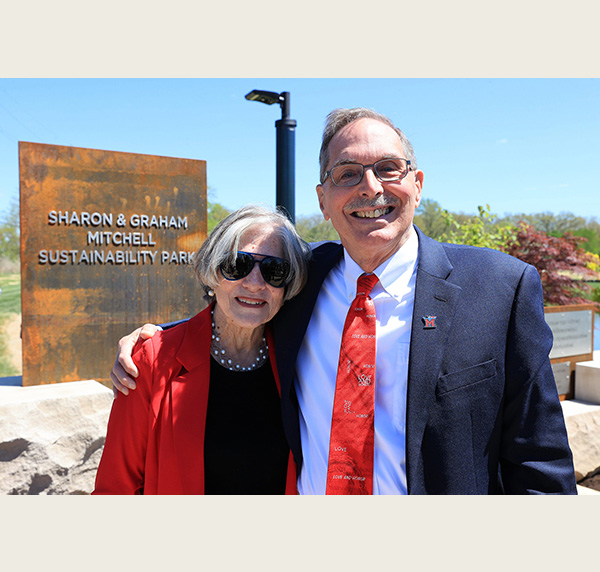 Sharon and Graham Mitchell at the main gateway of the Sustainability Park