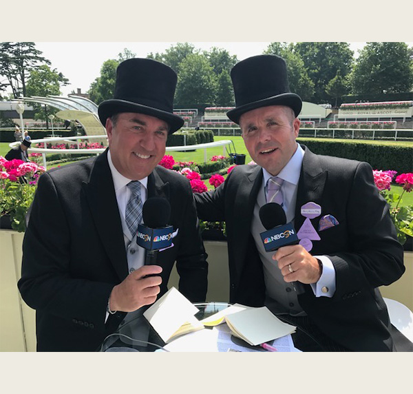 Miller (left) and Gary Quinn dressed in tuxedos and top hats at the 2017 Royal Ascot